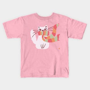 Cute Winter Scarf Cat Kids T-Shirt